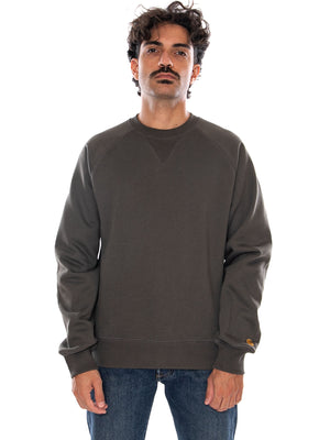 CARHARTT WIP CHASE SWEAT SHUNGITE / GOLD - Felpa Girocollo Uomo Grigia I033660 3X9XX CARHARTT WIP 