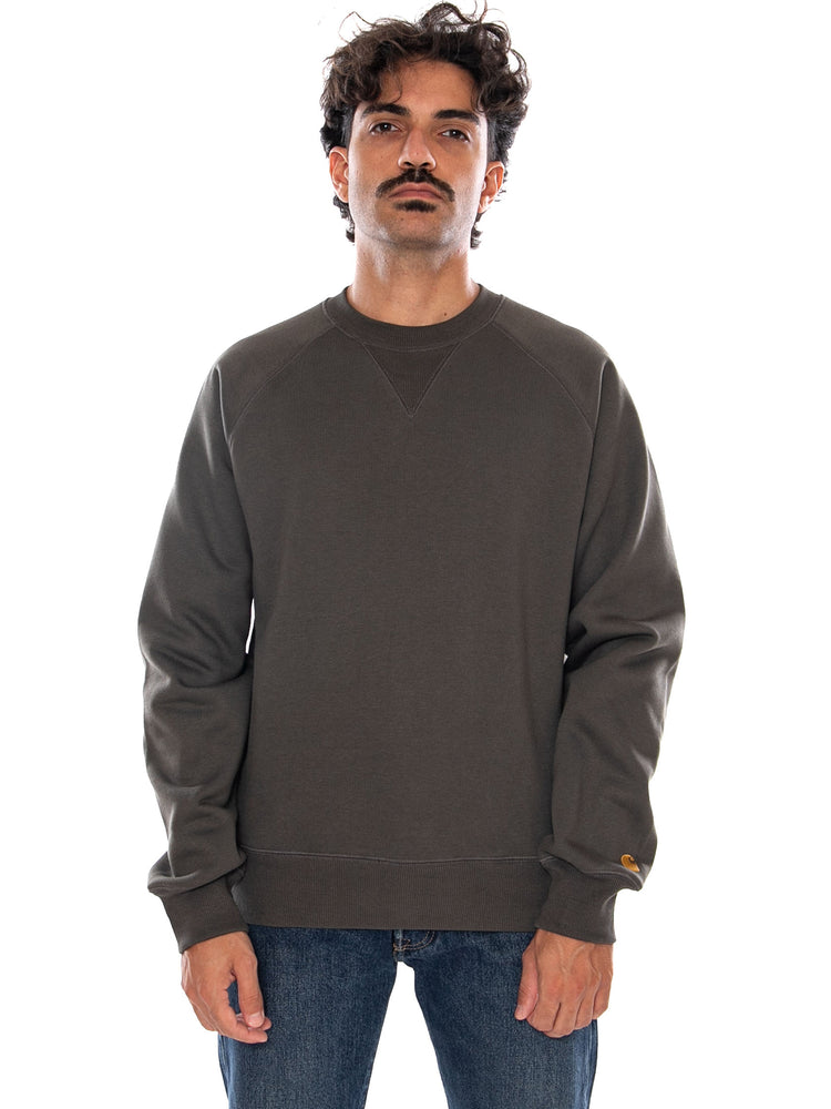 CARHARTT WIP CHASE SWEAT SHUNGITE / GOLD - Felpa Girocollo Uomo Grigia I033660 3X9XX CARHARTT WIP 