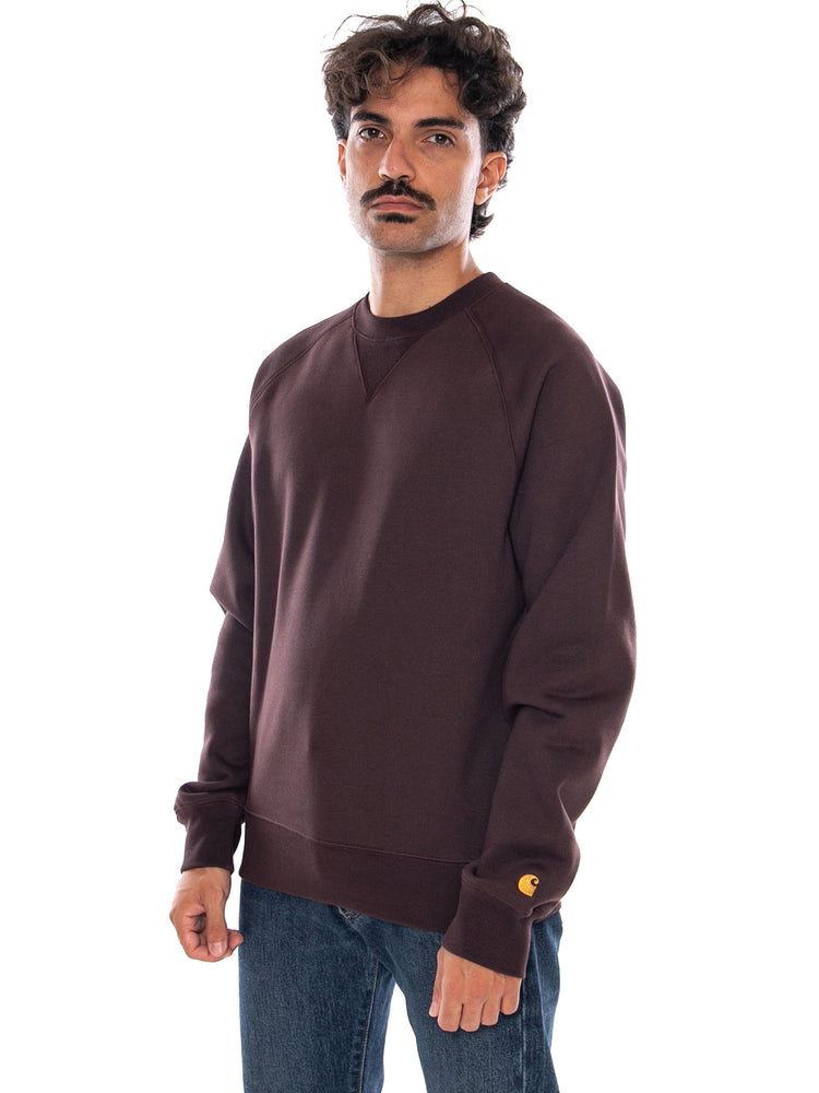 CARHARTT WIP CHASE SWEAT PALISANDER / GOLD - Felpa Girocollo Uomo Marrone I033660 3XEXX CARHARTT WIP 