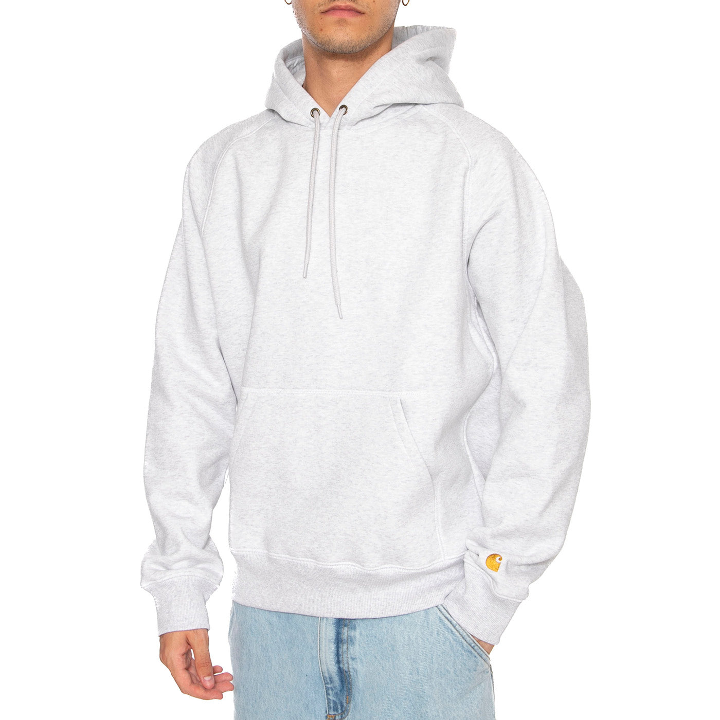 HOODED CHASE SWEAT ASH HEATHER / GOLD - Felpa con Cappuccio Uomo Grigia I033661 00JXX CARHARTT WIP 