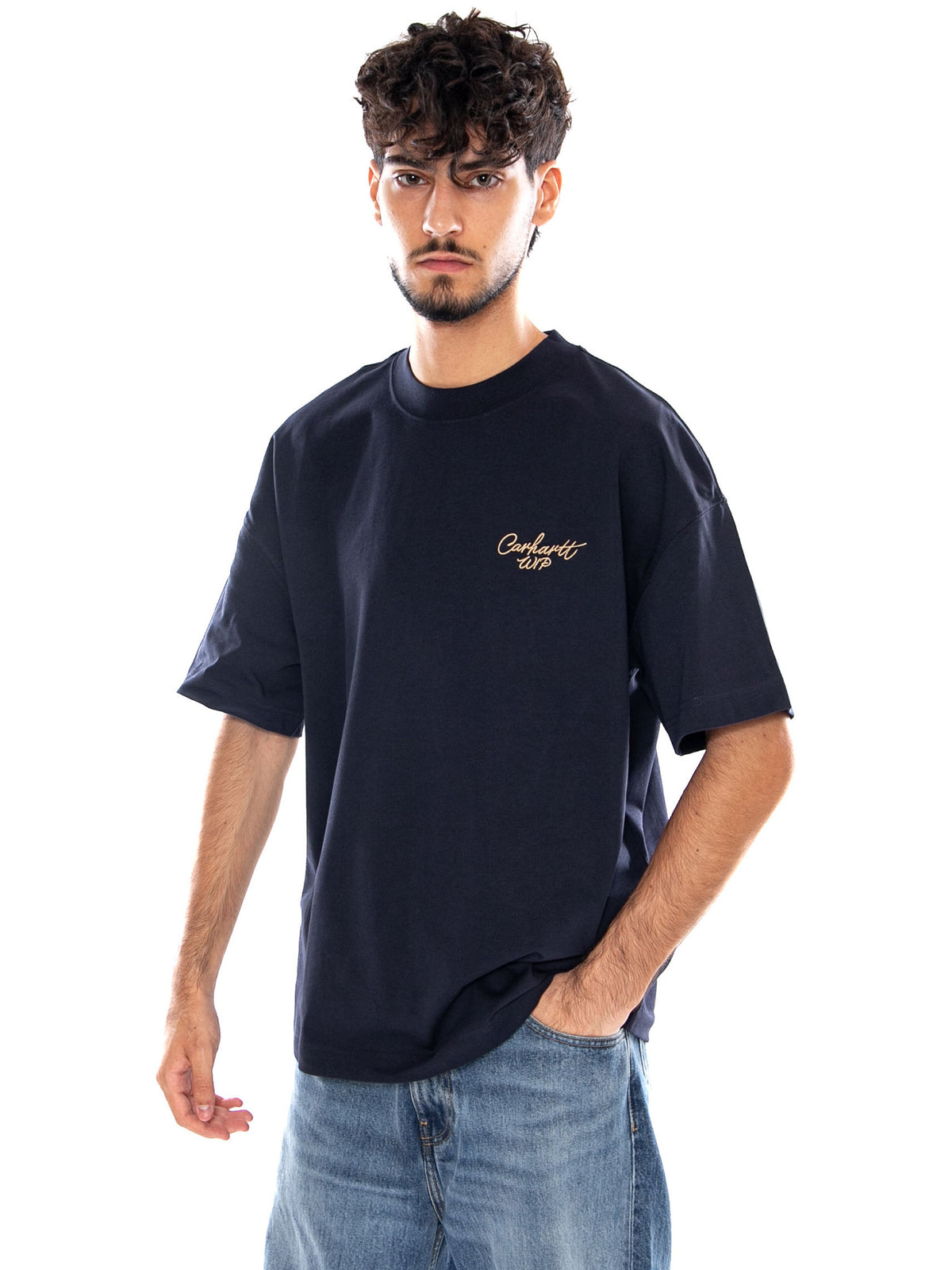 S/S SIGNATURE SCRIPT T-SHIRT DARK NAVY - Maglietta Girocollo Uomo Blu I033828 3Z6XX CARHARTT WIP 
