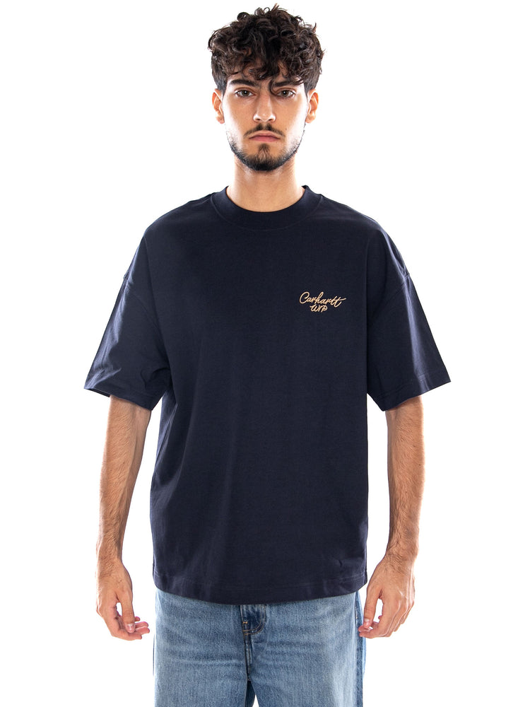 S/S SIGNATURE SCRIPT T-SHIRT DARK NAVY - Maglietta Girocollo Uomo Blu I033828 3Z6XX CARHARTT WIP 
