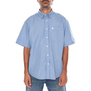 S/S KEENE SHIRT KEENE STRIPE CURAÇAO - Camicia Maniche Corte Uomo Azzurra a Righini I036806 3T5XX CARHARTT WIP 