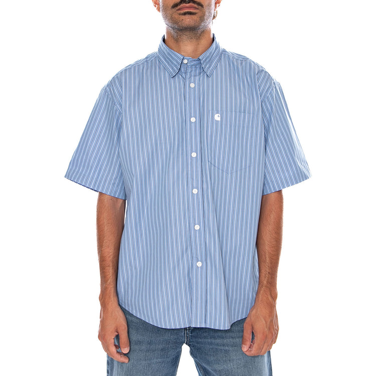 S/S KEENE SHIRT KEENE STRIPE CURAÇAO - Camicia Maniche Corte Uomo Azzurra a Righini I036806 3T5XX CARHARTT WIP 