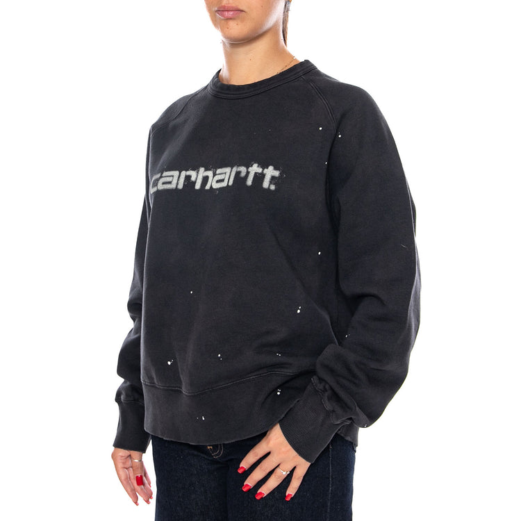 W' PAINTER SWEAT BLACK DESTROY WASH SPLATTER - Felpa Girocollo Donna Nera I036843 89EJ CARHARTT WIP 