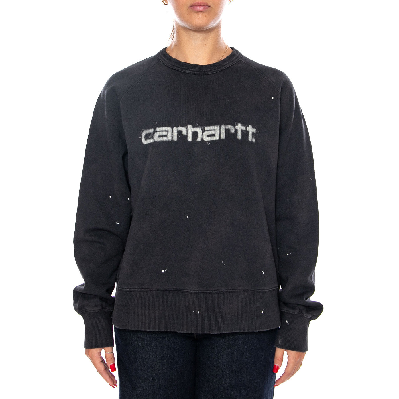 W' PAINTER SWEAT BLACK DESTROY WASH SPLATTER - Felpa Girocollo Donna Nera I036843 89EJ CARHARTT WIP 