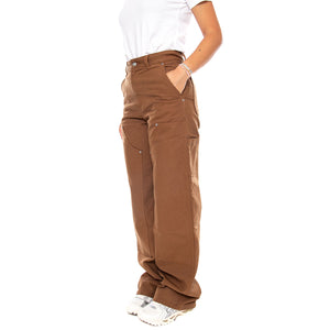W' JUNE DOUBLE KNEE PANT WIP H BROWN RINSED - Pantaloni Donna Marroni I037086 3TG02 CARHARTT WIP 