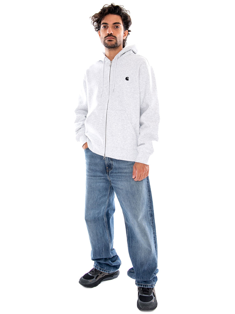HOODED MACK JACKET ASH HEATHER / BLACK - Felpa con Cappuccio e Zip Uomo Grigia I037102 00OXX CARHARTT WIP 