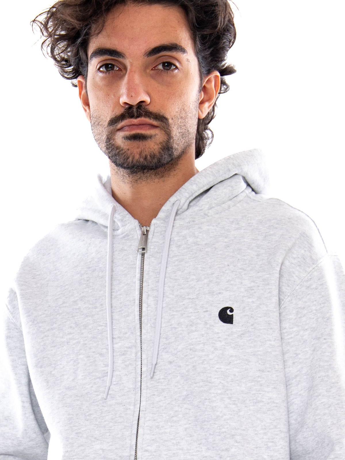 HOODED MACK JACKET ASH HEATHER / BLACK - Felpa con Cappuccio e Zip Uomo Grigia I037102 00OXX CARHARTT WIP 