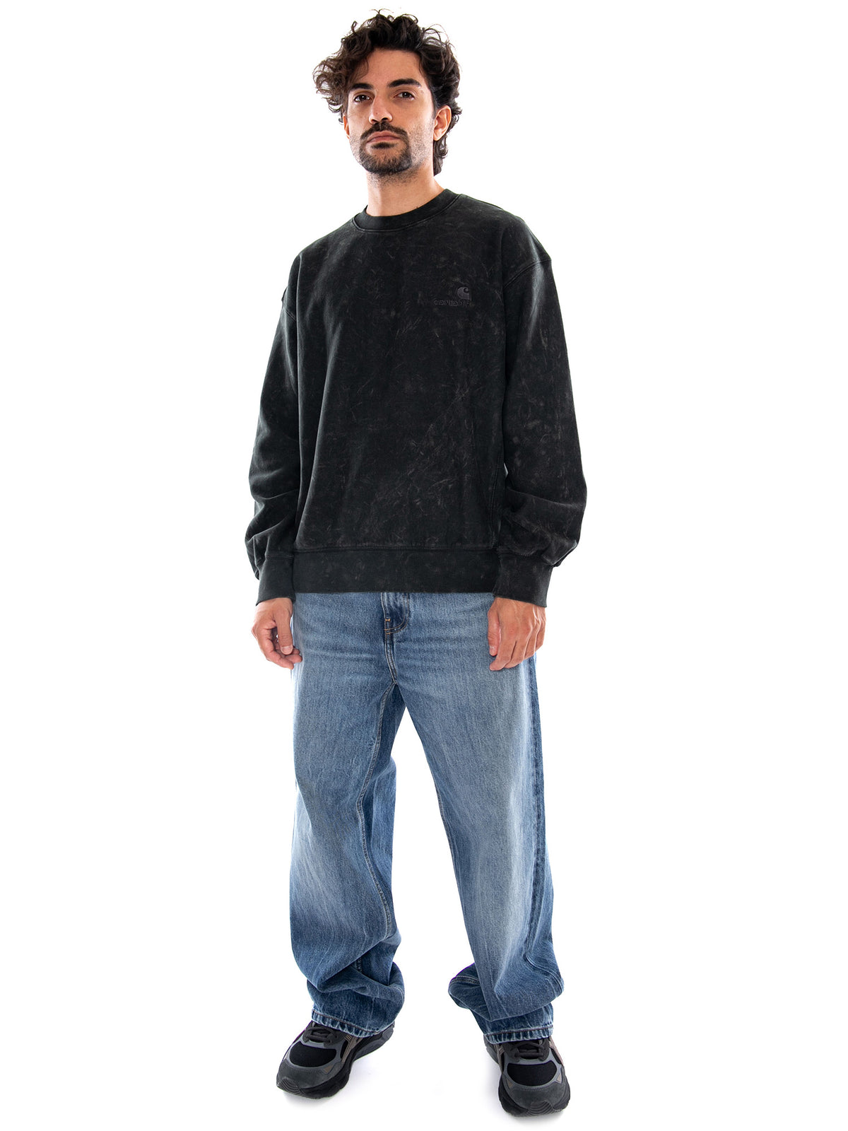 Lambert Sweat Raven moon wash - Felpa Girocollo Uomo Nera I037104 3T6FQ CARHARTT WIP 