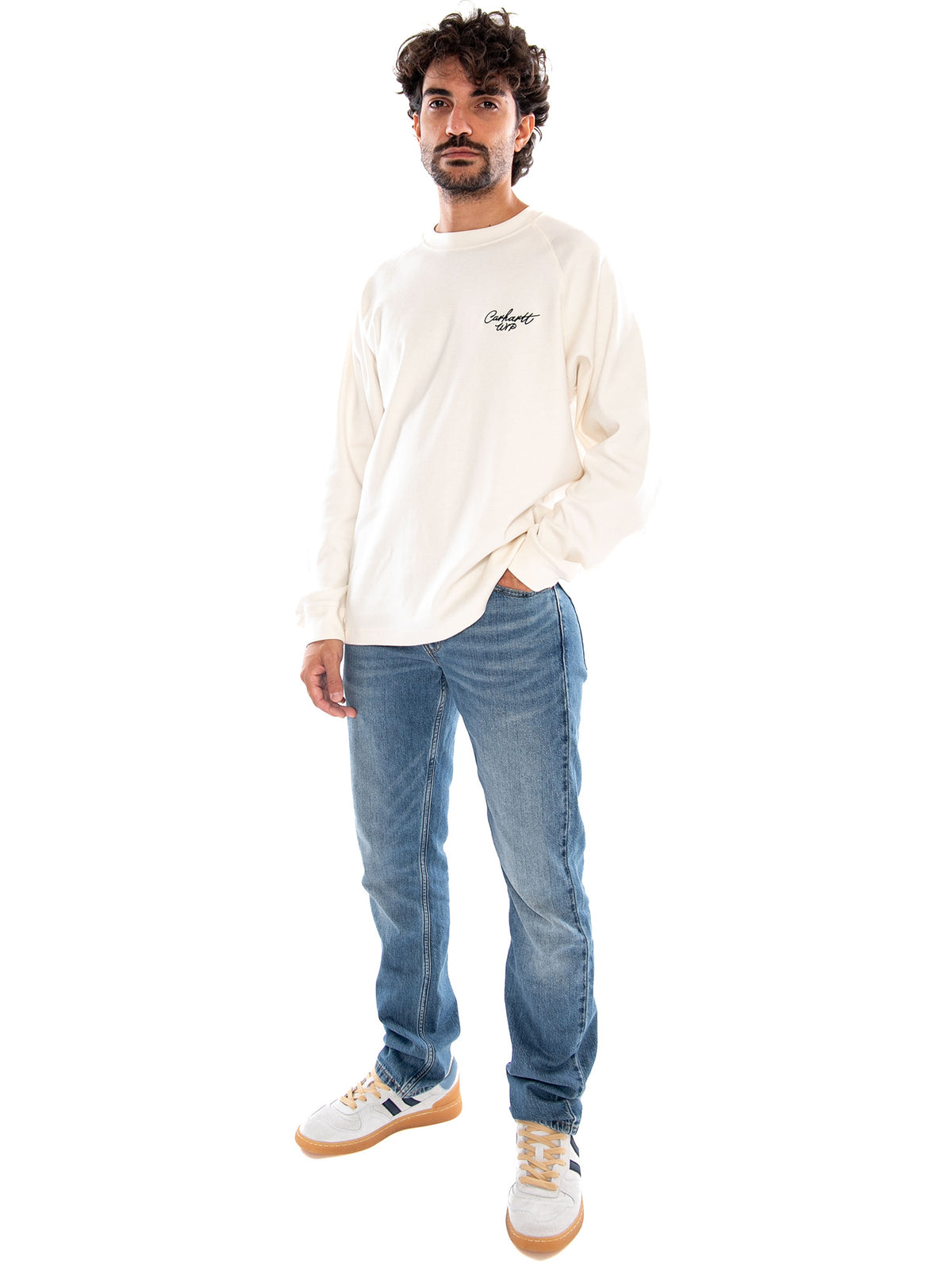 L/S Signature Rib T-Shirt Wax / Black - Maglietta Girocollo Uomo Beige / Nera I037121 0D3XX CARHARTT WIP 