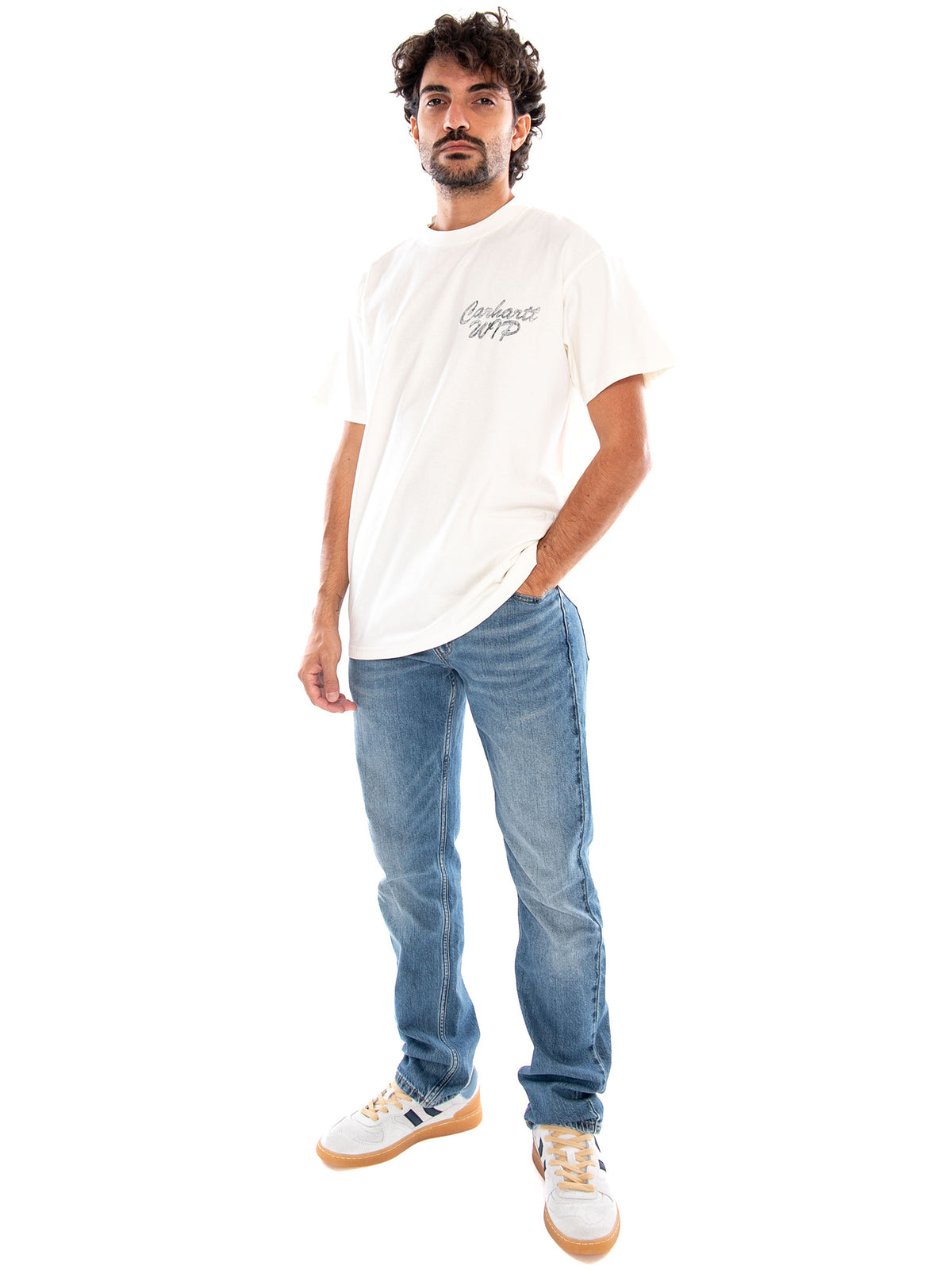 S/S Hatching Script T-Shirt Wax Garment Dyed - Maglietta Girocollo Uomo Beige I037258 D6GD CARHARTT WIP 