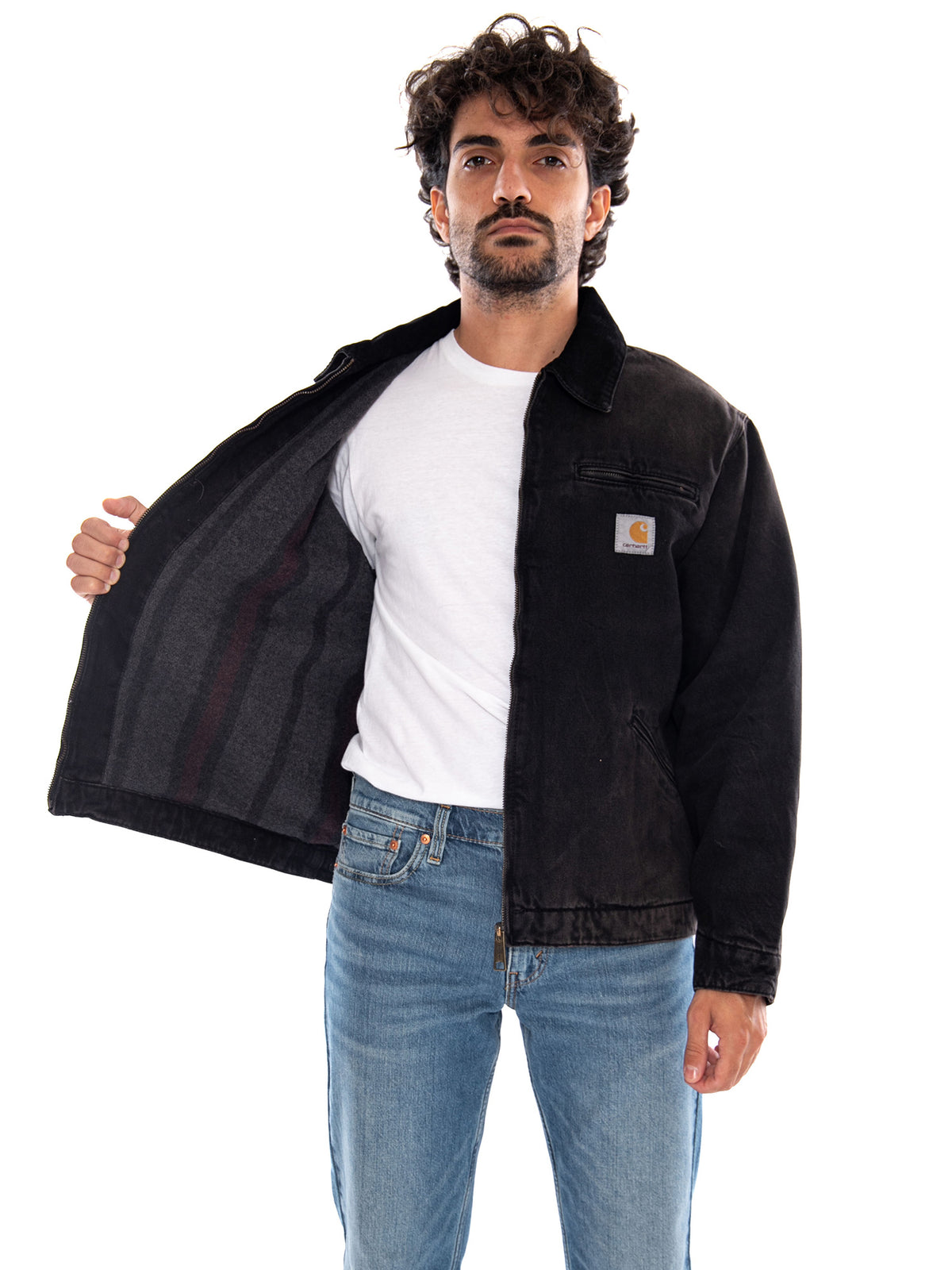 OG Detroit Jacket Black / Black Tobacco Used Wash - Giacca Uomo Nera I037535 00E0R CARHARTT WIP 