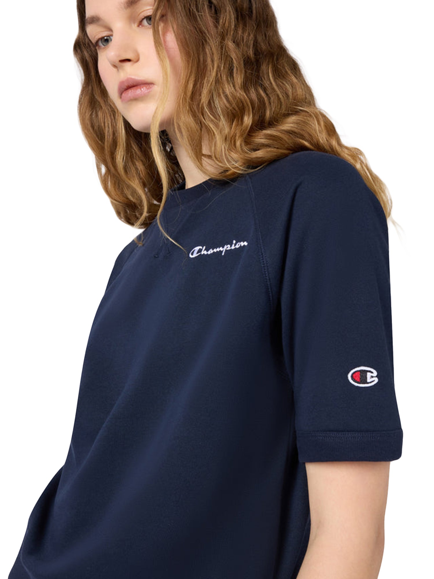 CREWNECK SWEATSHIRT NAVY - Felpa Maniche Corte Donna Blu 118595 BS501 CHAMPION 