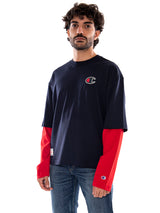 Champion Long Sleeve Crewneck T-Shirt NNY ISA - T-Shirt Homme Bleu Marine à Manches Longues Homme CHAMPION