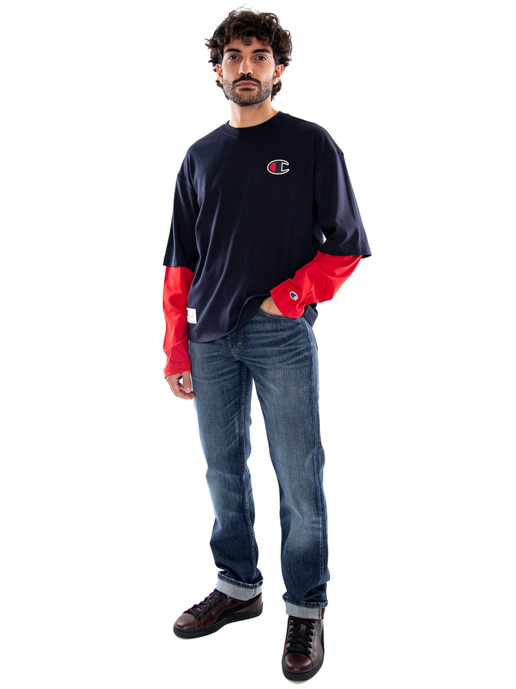 Champion Long Sleeve Crewneck T-Shirt NNY ISA - Maglia Uomo Blu Navy a Maniche Lunghe 223490 BS501 CHAMPION 
