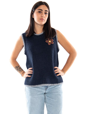 Compañía Fantástica Chaleco Punto Mezcla Lana Navy Blue - Gilet Donna Blu Navy 64C/10297 NVB COMPANIA FANTASTICA 