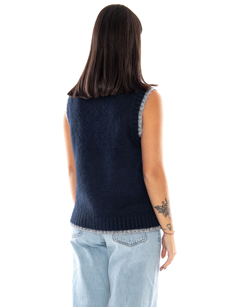 Compañía Fantástica Chaleco Punto Mezcla Lana Navy Blue - Gilet Donna Blu Navy 64C/10297 NVB COMPANIA FANTASTICA 