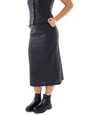 Compania Fantastica Falda Midi Tweed con Punto Negro Black - Gonna Midi Donna Nera in Tweed<BR/><BR/> 64C/11148 BLK COMPANIA FANTASTICA 
