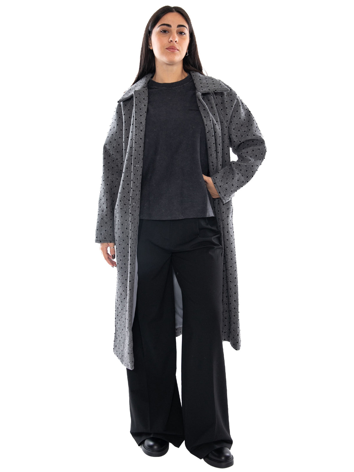 Compañía Fantástica Abrigo con Punto Negro Polka - Cappotto Donna Grigio a Pois 64C/11149 PLC COMPANIA FANTASTICA 