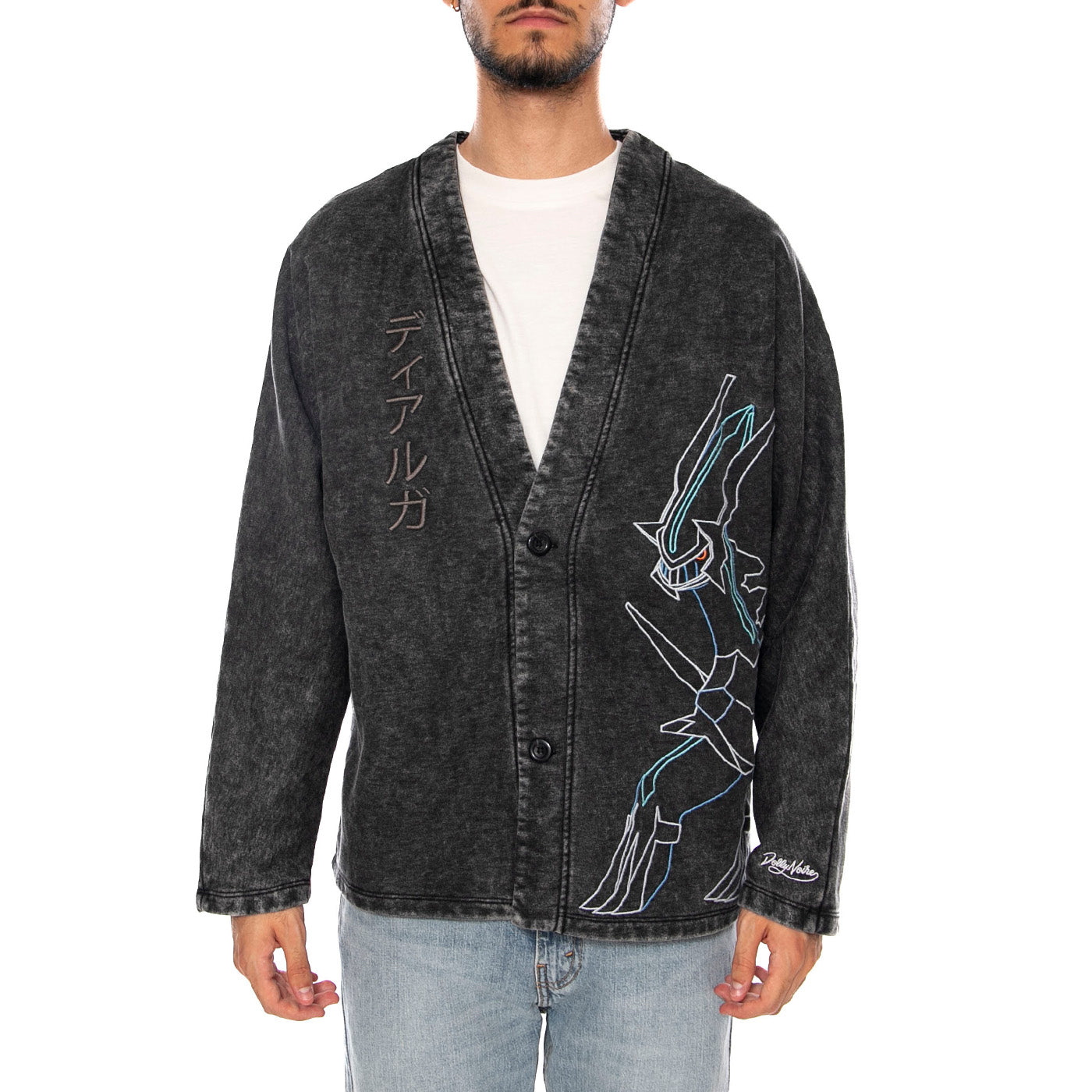 DIALGA AND PALKIA KIMONO ACID BLACK - Giacca Denim Jeans Uomo Nera SW1341 SY DOLLY NOIRE 