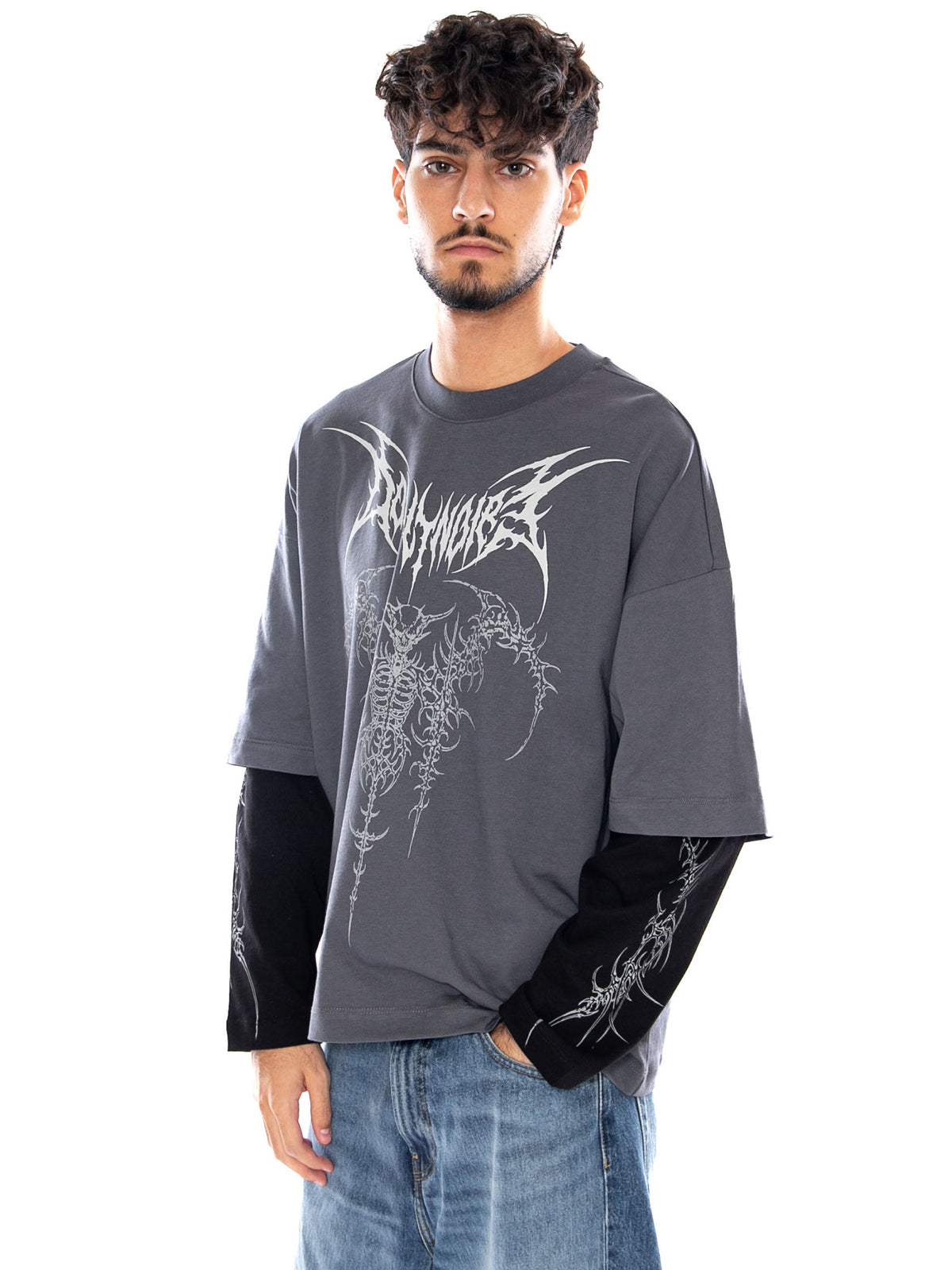 THE GUARDIAN DOUBLE SLEEVE OVER IRON GAT - Maglietta Girocollo Uomo Grigia TS1311 T3 DOLLY NOIRE 