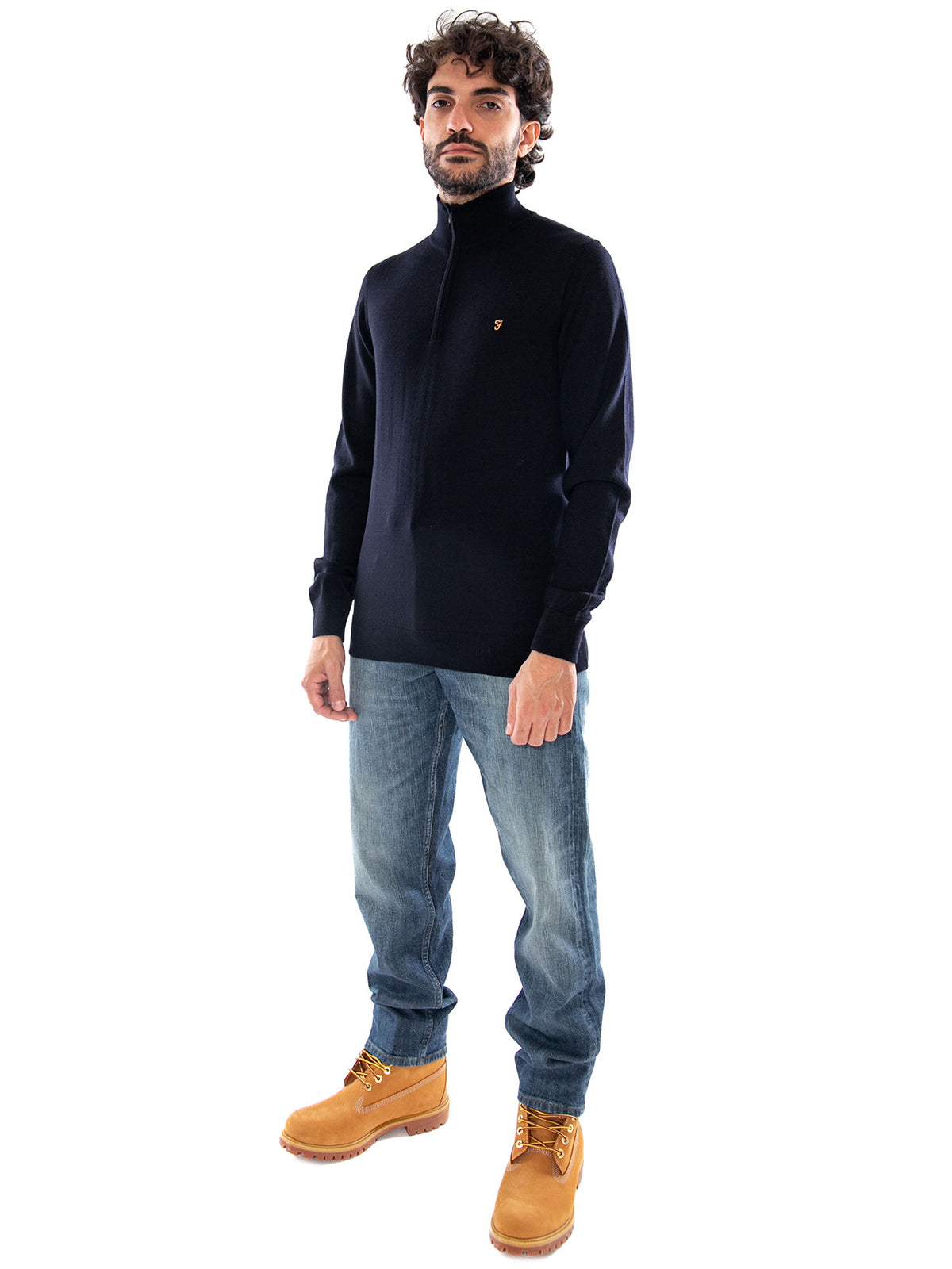 Farah Redchurch Merino Wool 1/4 Zip Navy - Maglione Uomo in Lana Merino Blu Navy F4KF9082 NVY FARAH 