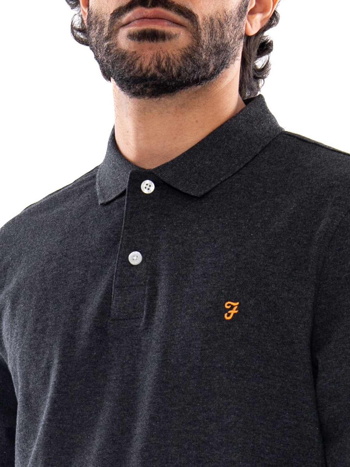 Farah Cunningham L/S Polo WB Marl - Polo Uomo a Maniche Lunghe Grigia Mélange F4KFG015 WBM FARAH 