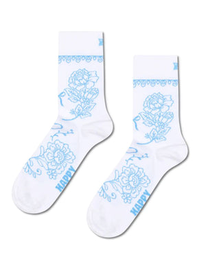 Happy Socks Bridal Floral Short Crew Sock White - Calzini Corti Bianchi Floreali P006407 WHITE HAPPY SOCKS 