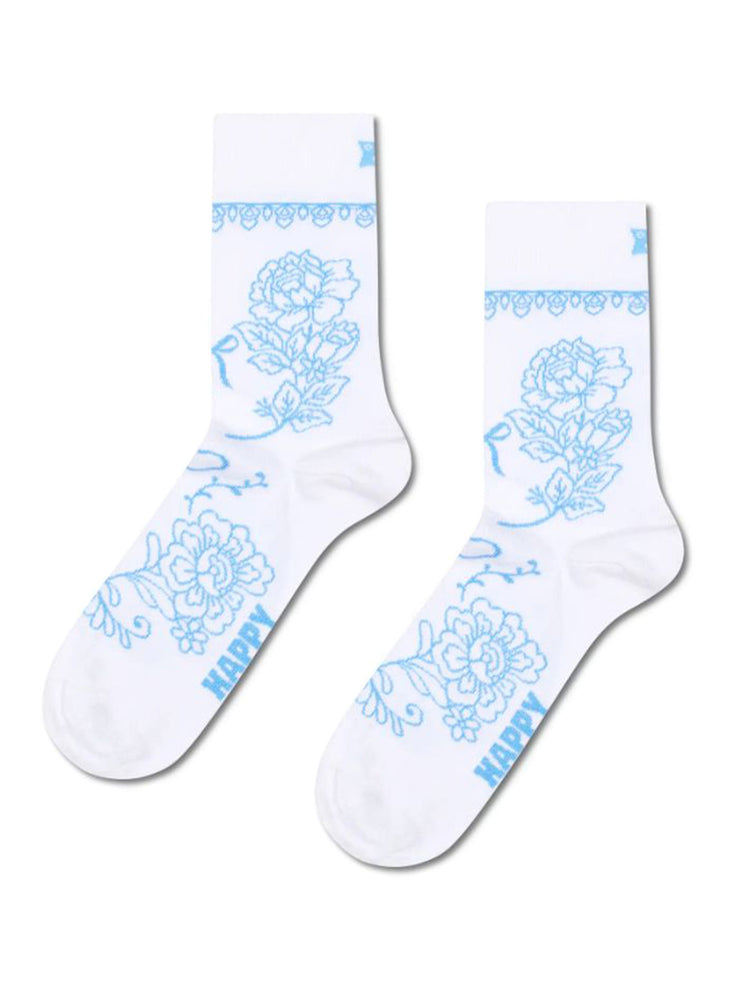 Happy Socks Bridal Floral Short Crew Sock White - Calzini Corti Bianchi Floreali P006407 WHITE HAPPY SOCKS 