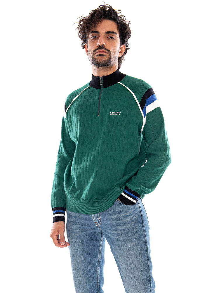 GREEN BREEZE ZIP CREW GREEN - Felpa con Zip Uomo Verde AT006 1910 KAOTIKO 