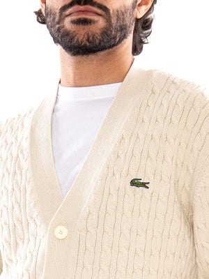 Lacoste Cabled Cardigan Beige - Cardigan Uomo in Maglia Intrecciata Beige AH8575 UN5 LACOSTE 