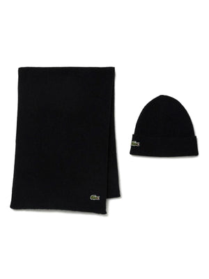 LACOSTE SET CAPPELLO SCIARPA BLACK - Set Cappellino a Cuffia e Sciarpa Nero RB5385 031 LACOSTE 