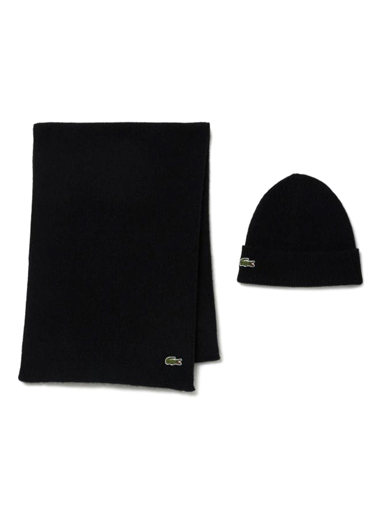 LACOSTE SET CAPPELLO SCIARPA BLACK - Set Cappellino a Cuffia e Sciarpa Nero RB5385 031 LACOSTE 