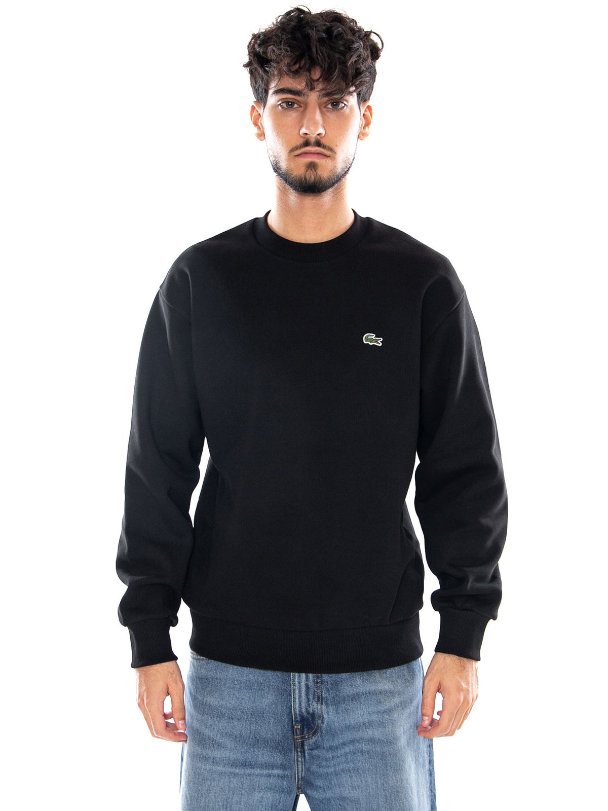 SWEATSHIRT BLACK - Felpa Girocollo Uomo Nera SH8868 031 LACOSTE 