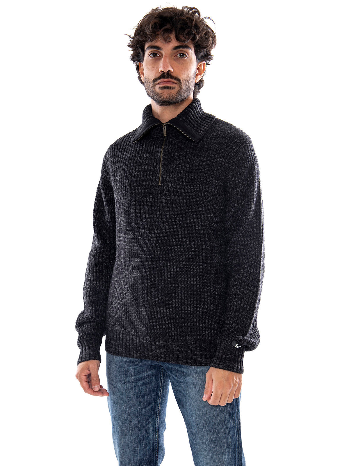 Lee Mock Neck Zip Black Gel Leather - Giacca Uomo Nera Effetto Pelle 112386618 BLK LEE 