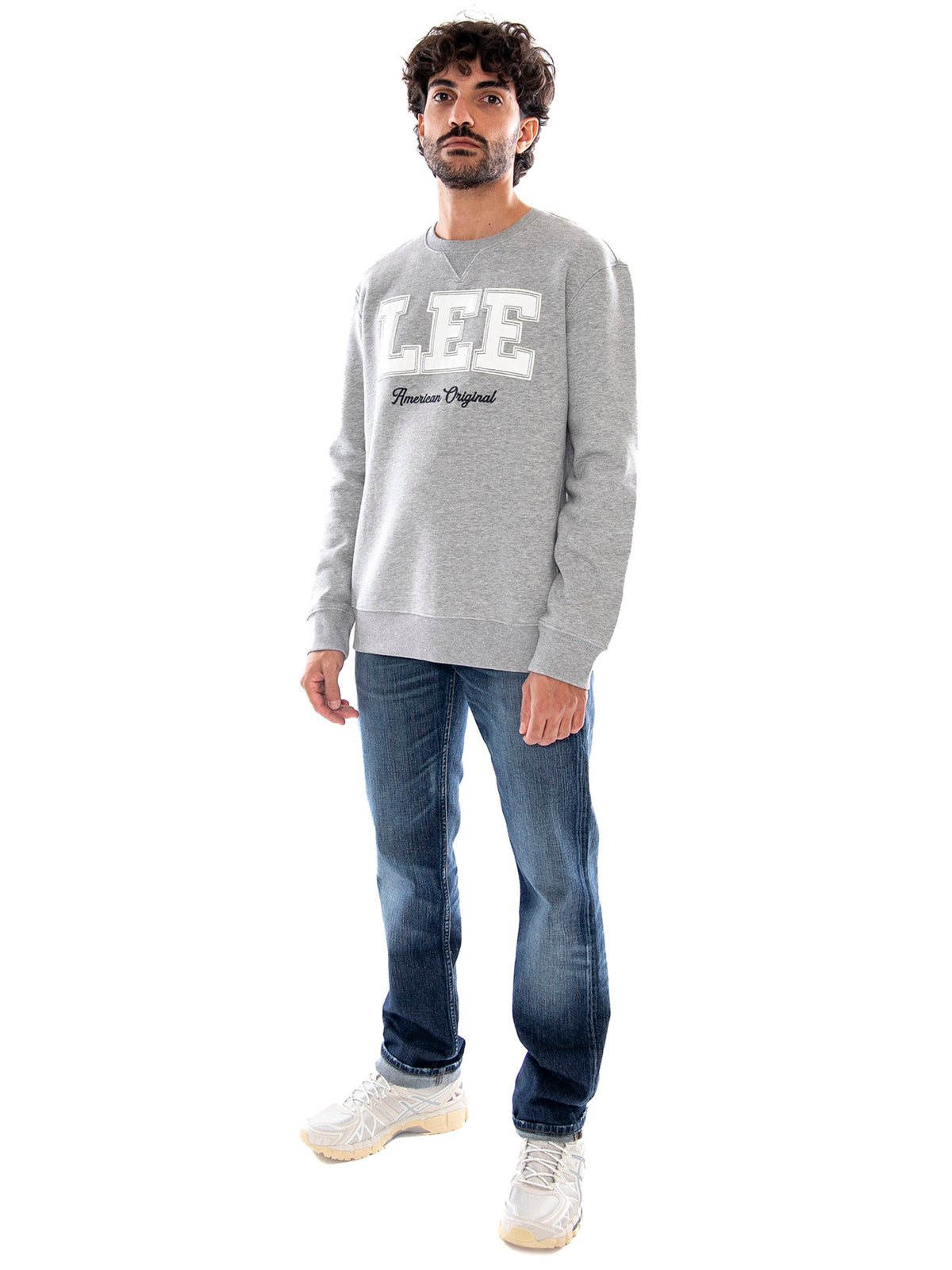 Lee Original Crew Mid Grey Melange Black - Felpa Uomo Grigio Mélange e Nero 112386625 BLK LEE 