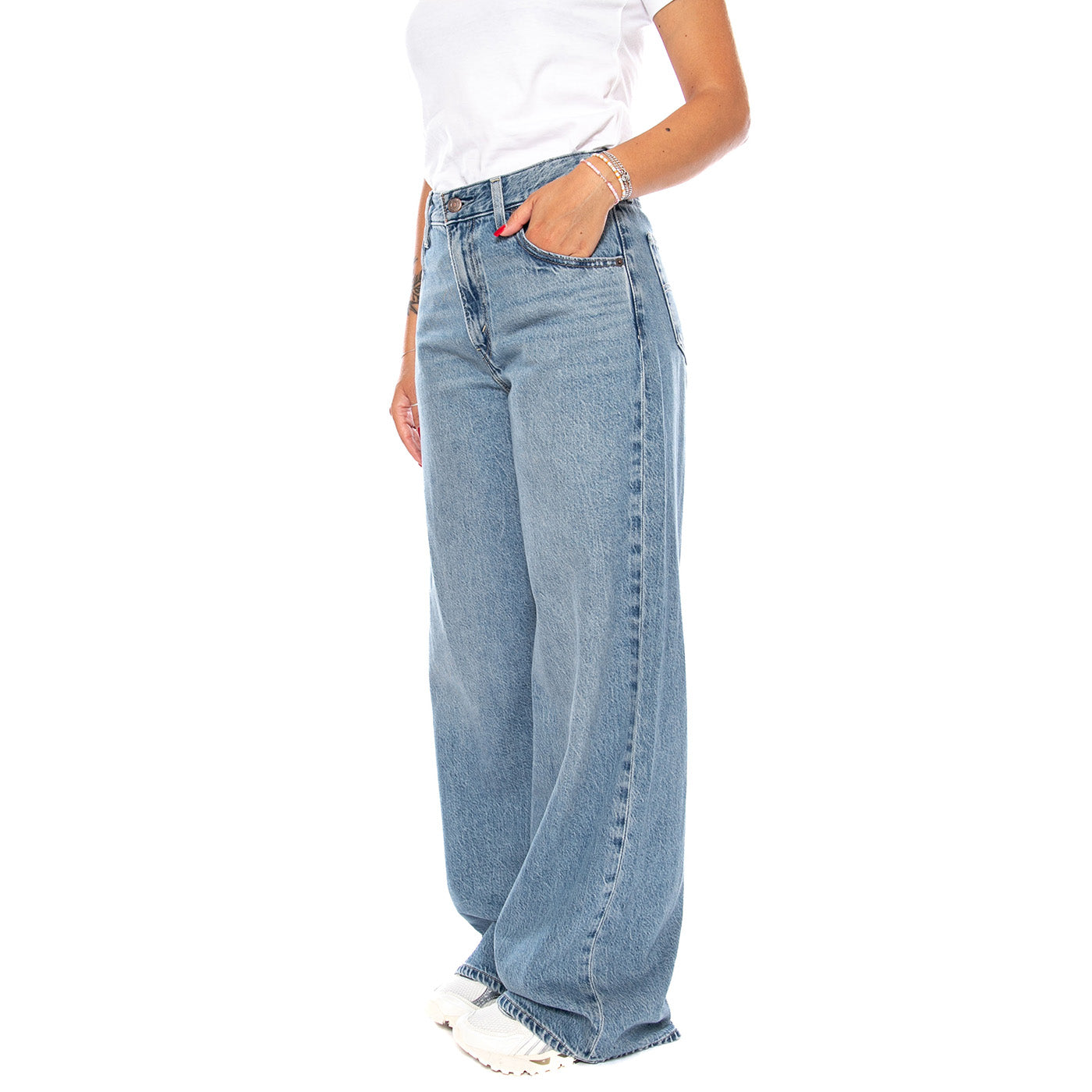 CINCH WIDE LEG LOSING MY MIND LIGHT DENIM - Pantaloni Denim Jeans Donna Blu 0073B 0002 LEVIS 