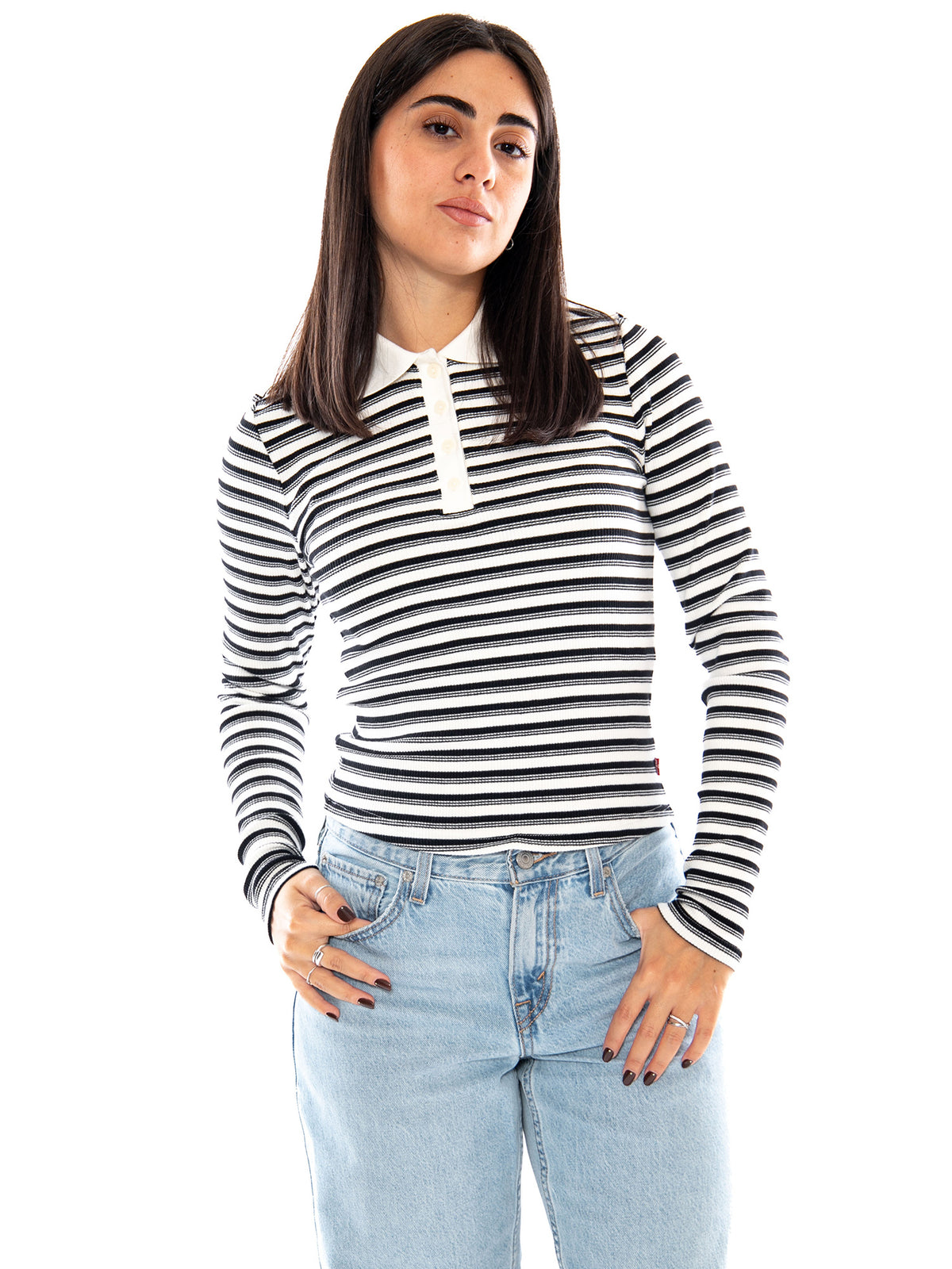 Levi's Rory LS Polo Gigi Stripe Anthracite Night - Polo Donna a Righe Antracite 0087H 0002 LEVIS 