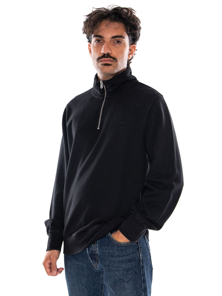 LEVI'S ORIGINAL HM QUARTER ZIP MINERAL BLACK - Felpa Collo Alto e Zip a Mezzo Busto Uomo Nera A8606 0016 LEVIS 