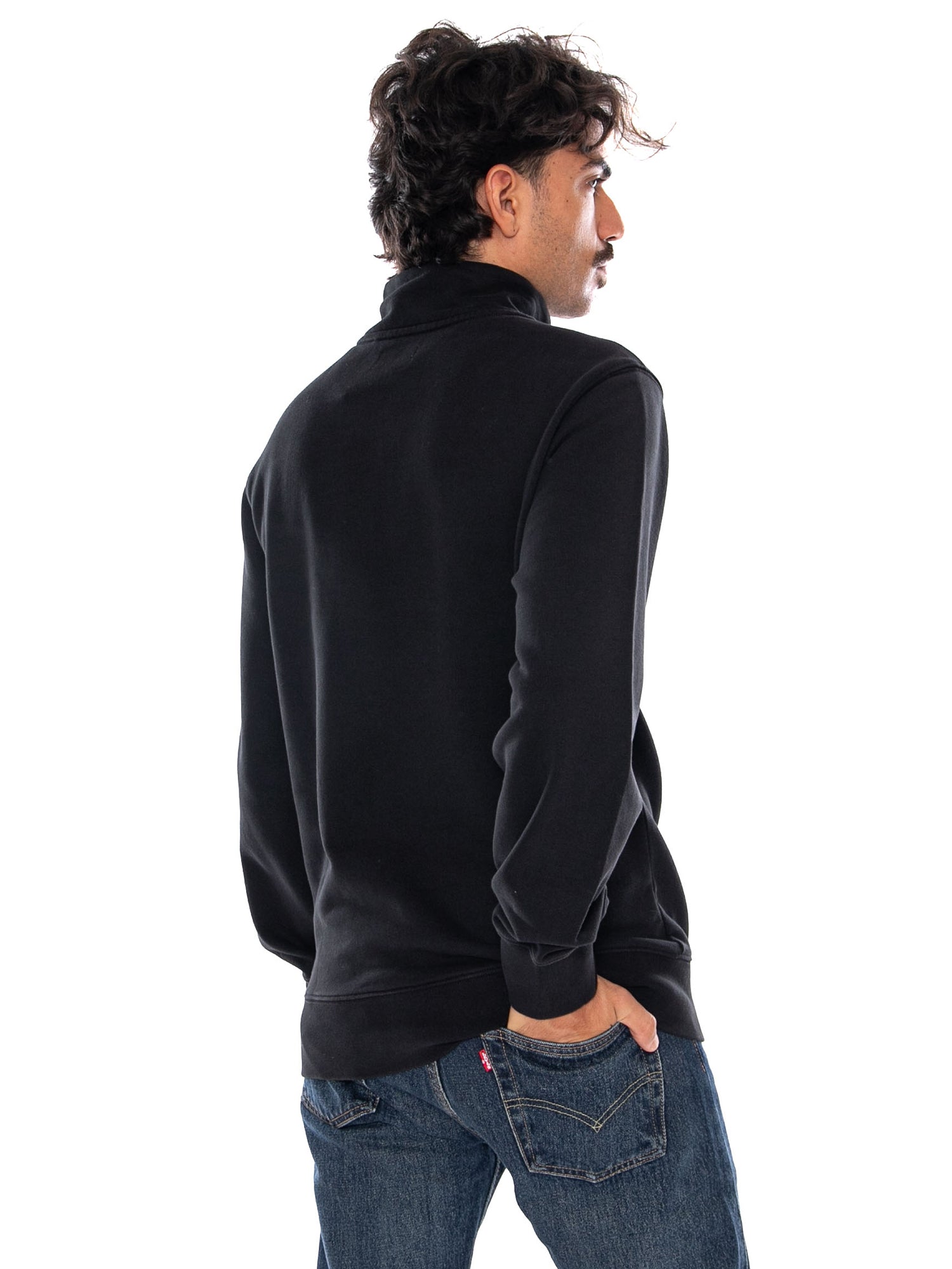 LEVI'S ORIGINAL HM QUARTER ZIP MINERAL BLACK - Felpa Collo Alto e Zip a Mezzo Busto Uomo Nera A8606 0016 LEVIS 