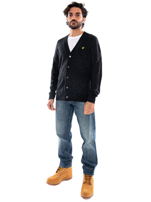 Lyle & Scott Lambswool Blend V Neck Cardigan Jet Black Marl - Cardigan Uomo con Scollo a V Nero Mélange<BR/><BR/> KN2546V W155 LYLE & SCOTT 