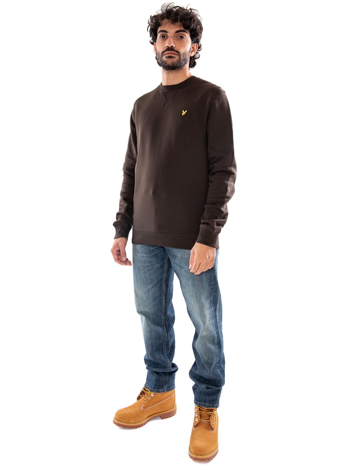 Lyle & Scott Crew Neck Brushback Sweatshirt Ebony - Felpa Uomo Girocollo Marrone Scuro<BR/><BR/> ML1131V Y176 LYLE & SCOTT 