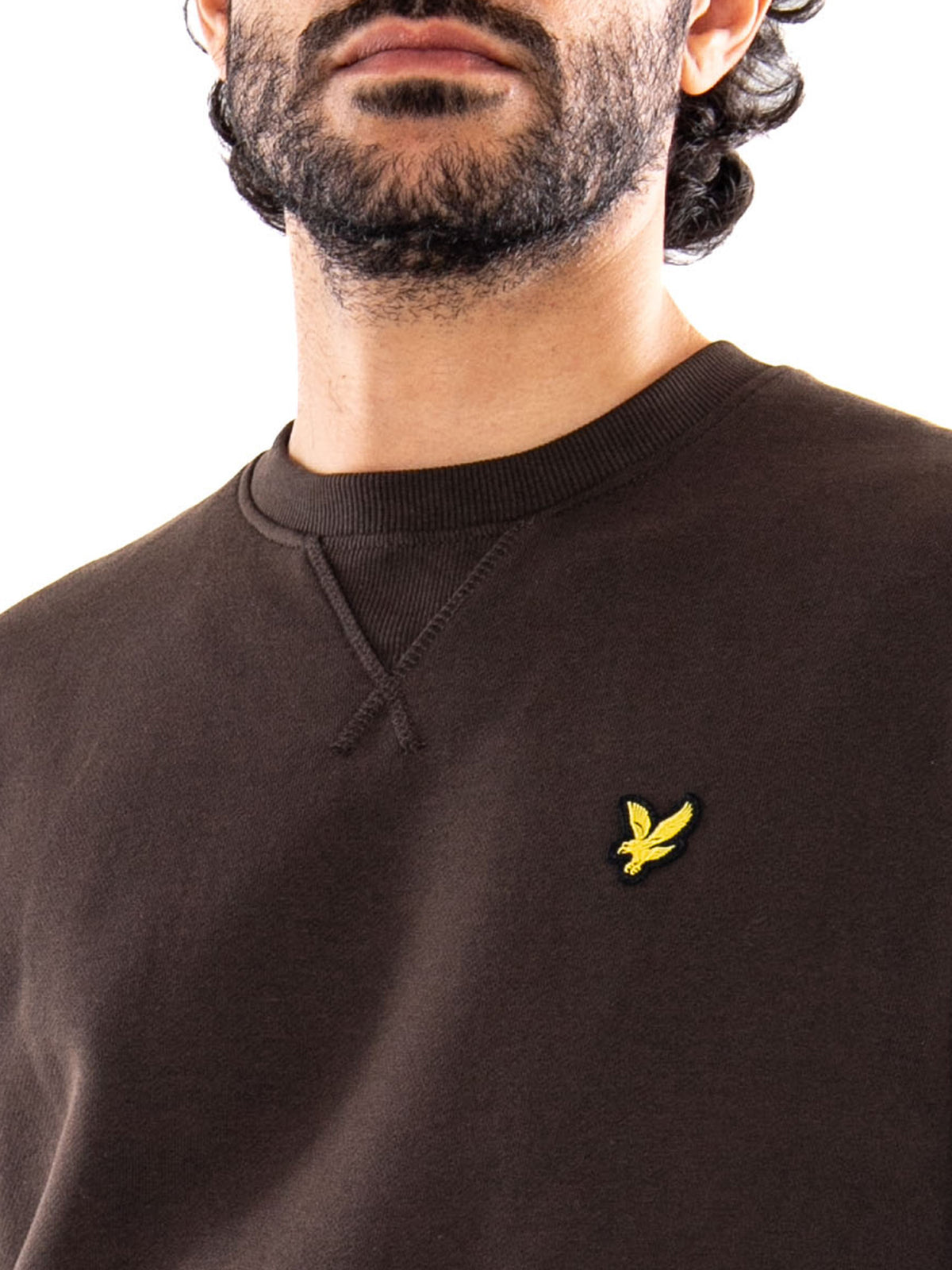 Lyle & Scott Crew Neck Brushback Sweatshirt Ebony - Felpa Uomo Girocollo Marrone Scuro<BR/><BR/> ML1131V Y176 LYLE & SCOTT 