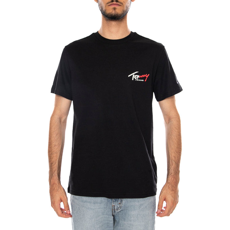 TJM SLIM SIGN CHEST SS TEE EXT BLACK - Maglietta Girocollo Uomo Nera DM0DM22538 BDS TOMMY HILFIGER 