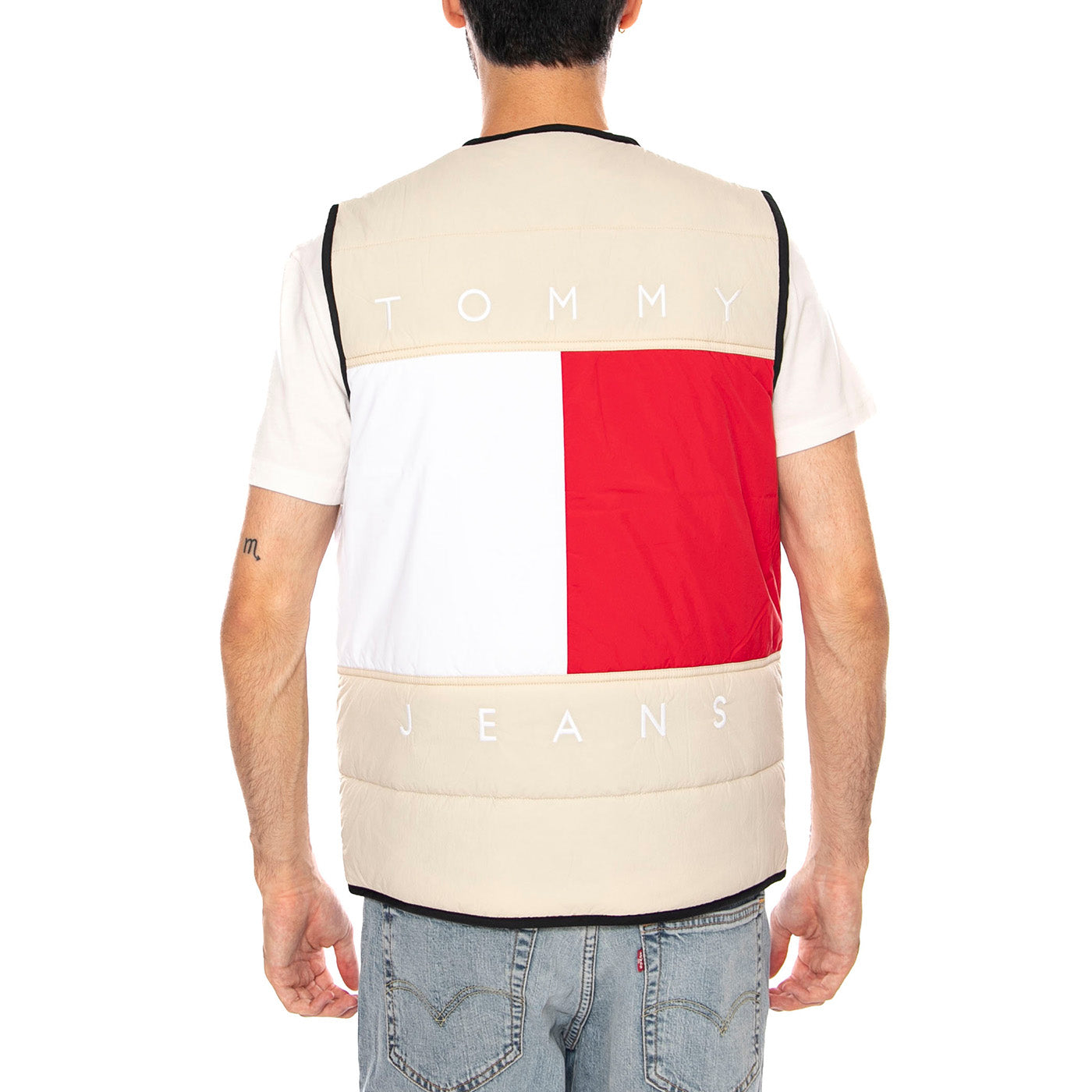 TJM FLAG QUILTED VEST CLASSIC BEIGE - Giacca Gilet Smanicato Uomo Beige DM0DM23069 ACI TOMMY HILFIGER 