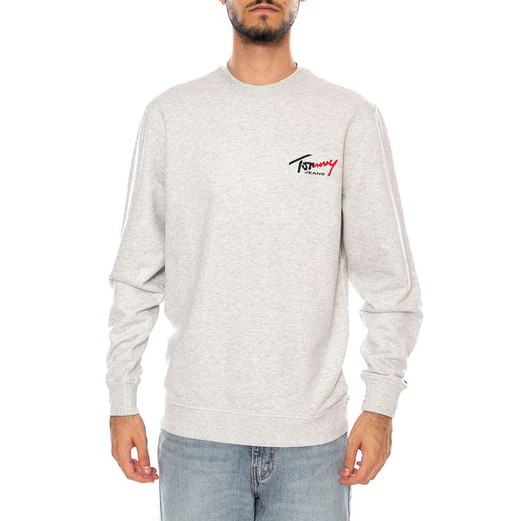 TJM REG ENTRY SIGN CNCK EXT ICE GREY HEATHER - Felpa Girocollo Uomo Grigia DM0DM23116 P08 TOMMY HILFIGER 