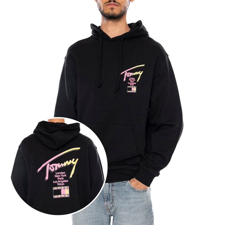 TJM RLX SIGNATURE HDIE EXT BLACK - Felpa con Cappuccio Uomo Nera DM0DM23129 BDS TOMMY HILFIGER 