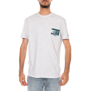 TJM REG SIGN FLAG SS TEE EXT ICE GREY HEATHER - Maglietta Girocollo Uomo Grigia DM0DM23177 P08 TOMMY HILFIGER 