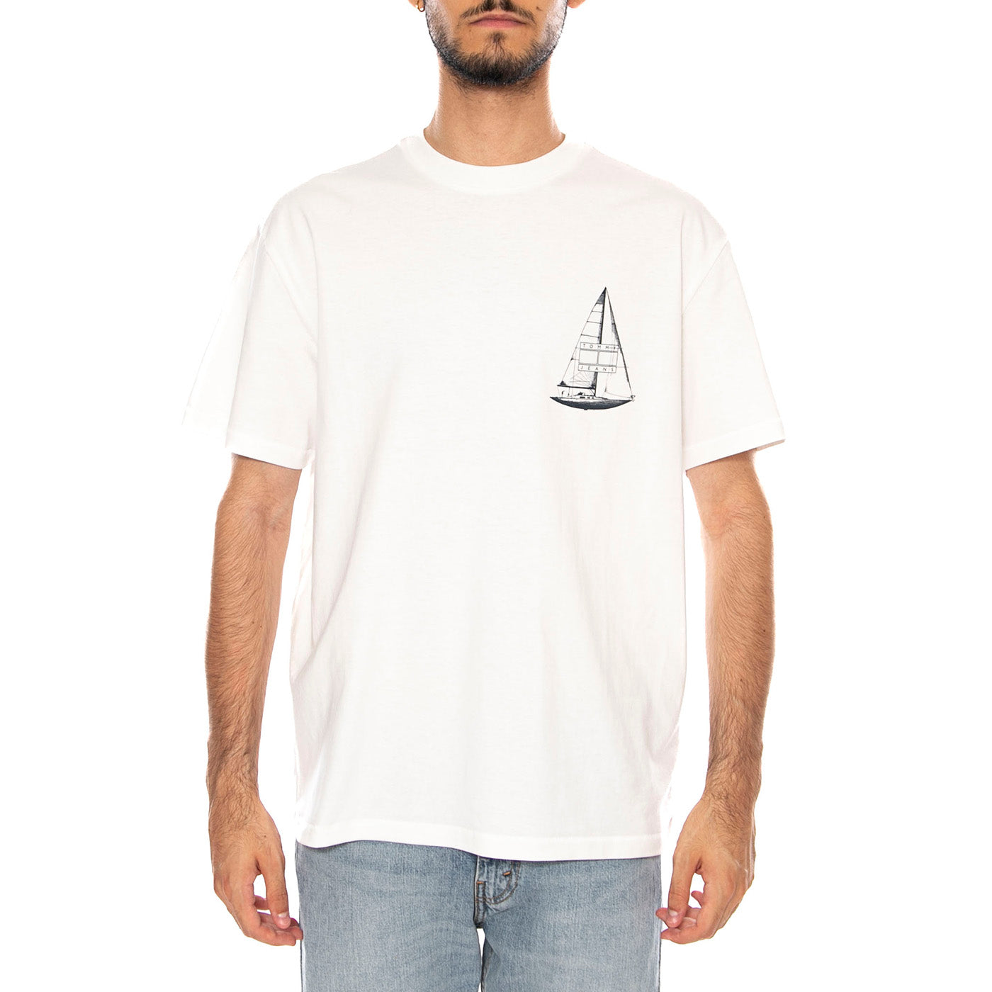 TJM RLX SAILBOAT SS TEE ECRU - Maglietta Girocollo Uomo Bianca DM0DM23184 YBL TOMMY HILFIGER 